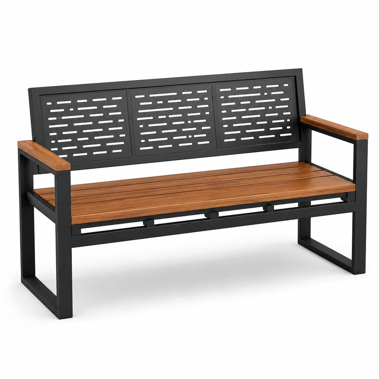 Gartenbank aus Holz und Metall 150 cm Braun/Schwarz-furnovria