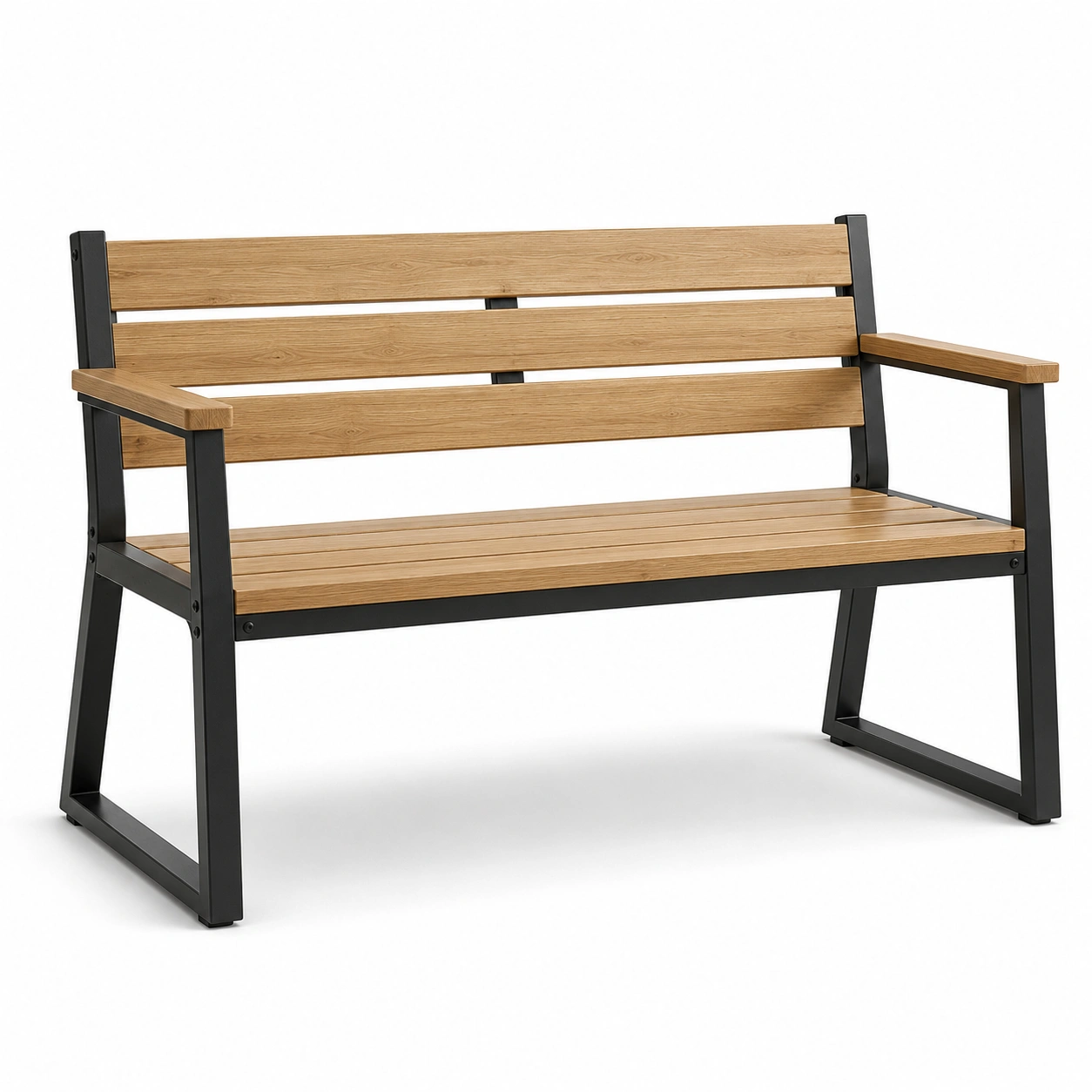 Bank aus Akazienholz und Stahl 120x60x75cm Natur/Schwarz-furnovria