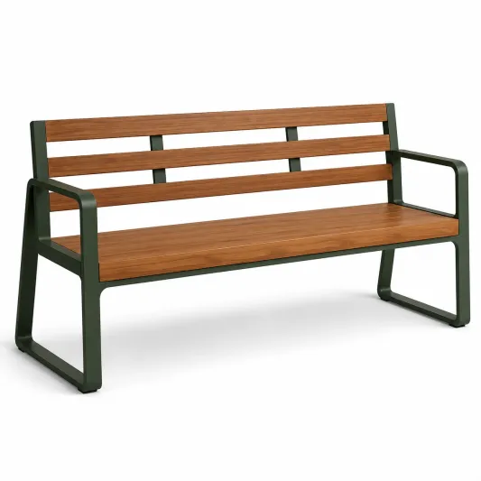 Gartenbank Holz mit Metallrahmen 160cm Braun/Grün-furnovria