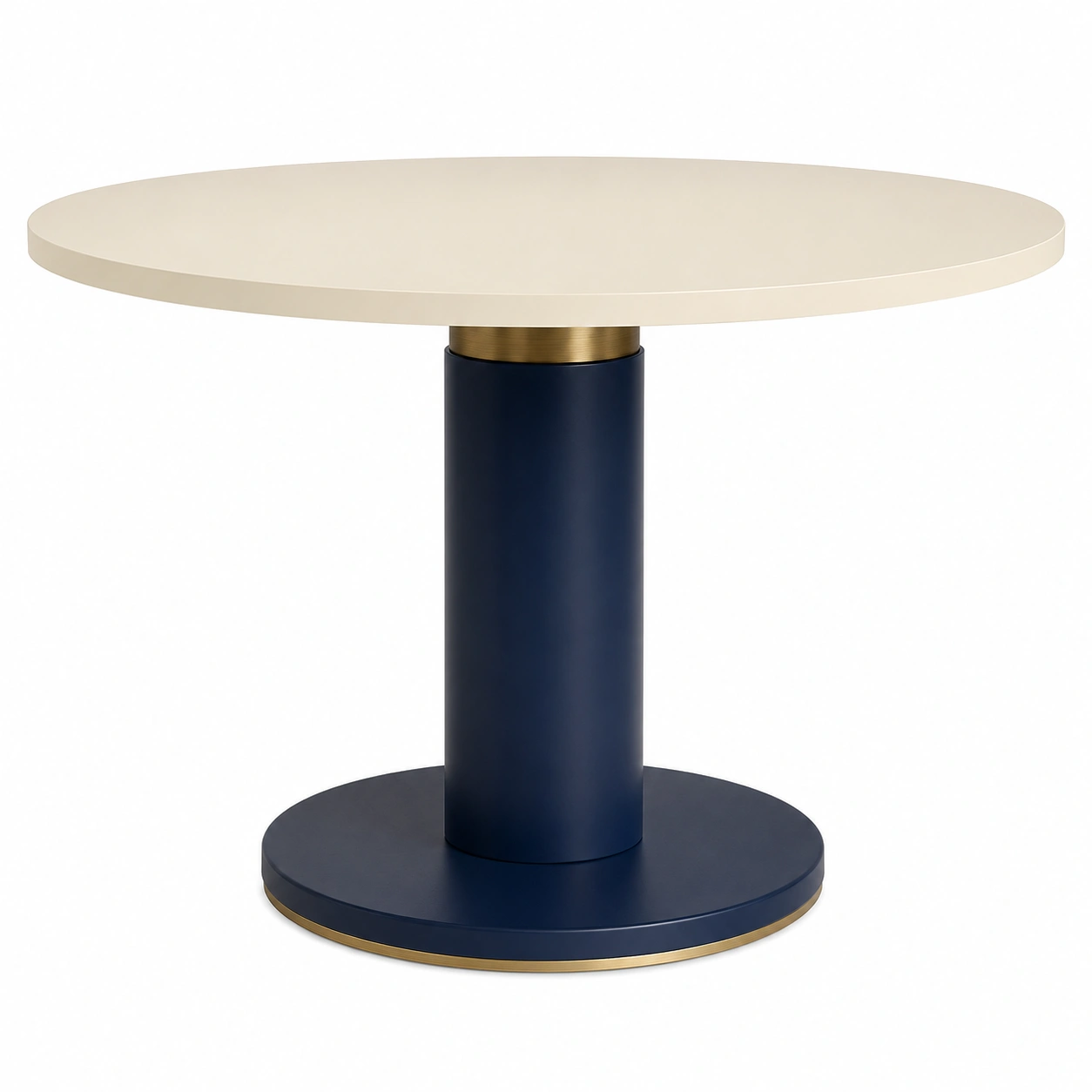 Runder Tisch mit MDF-Platte und Metallfuß, Creme/Blau-furnovria