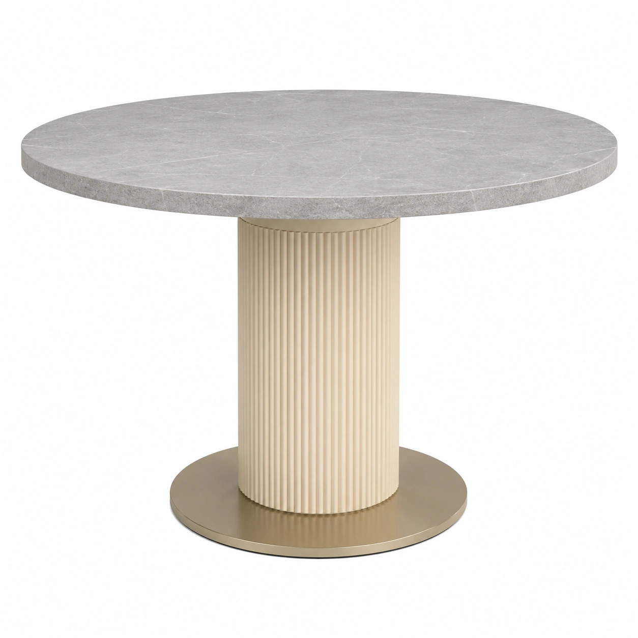 Runder Esstisch mit Marmortischplatte und Metallfuß Ø 120 cm Grau/Beige-furnovria