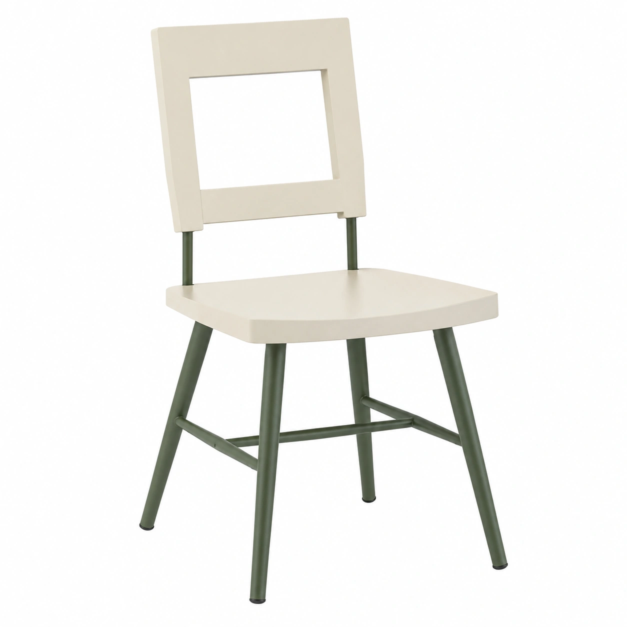 Polypropylen Stuhl mit Metallrahmen in Creme/Grün, 80 cm hoch-furnovria