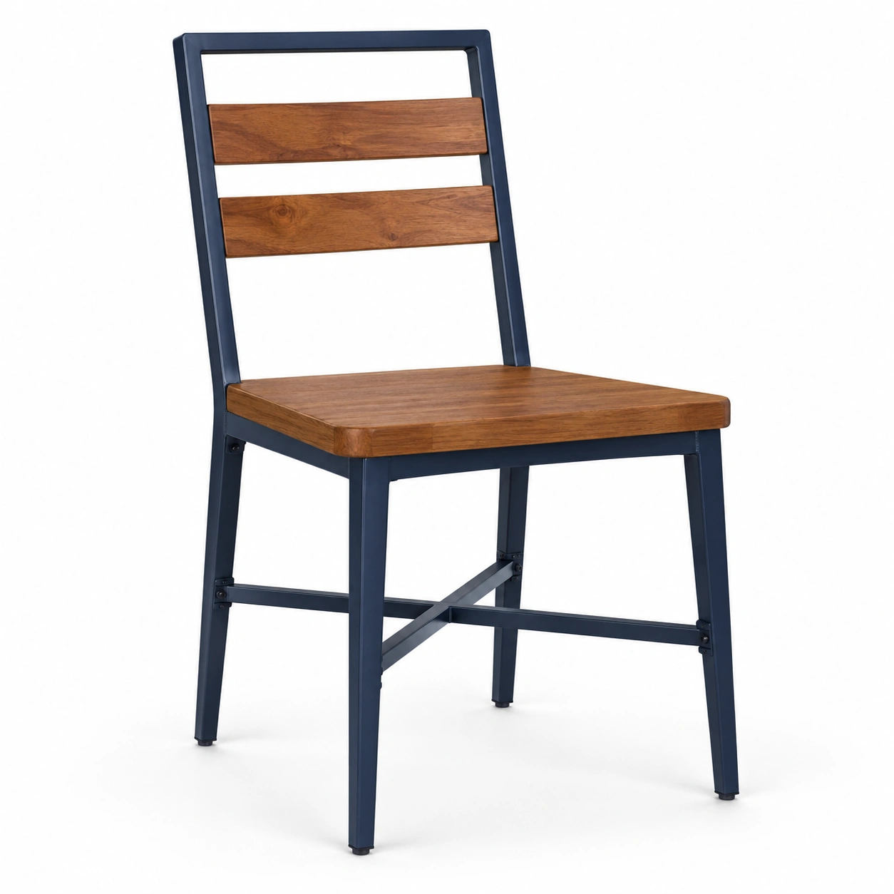 Stuhl aus Metall und Akazienholz 45x45x85 cm Braun/Blau-furnovria