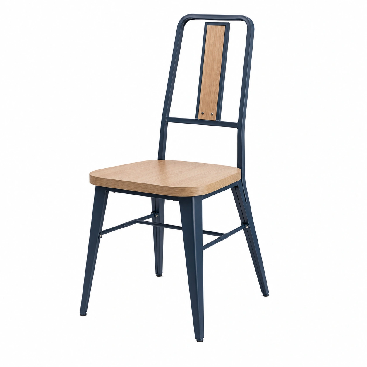 Stuhl aus Holz und Metall, Sitzhöhe 45 cm, Blau und Holzfarben-furnovria