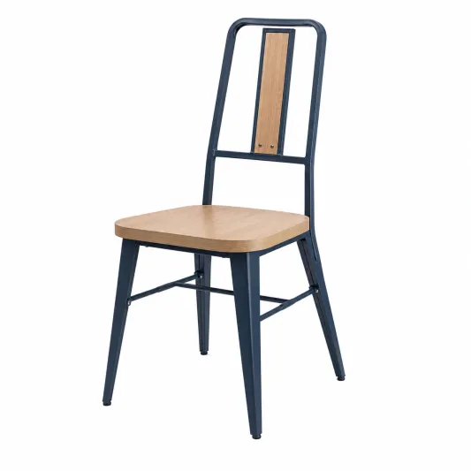 Stuhl aus Holz und Metall, Sitzhöhe 45 cm, Blau und Holzfarben-furnovria