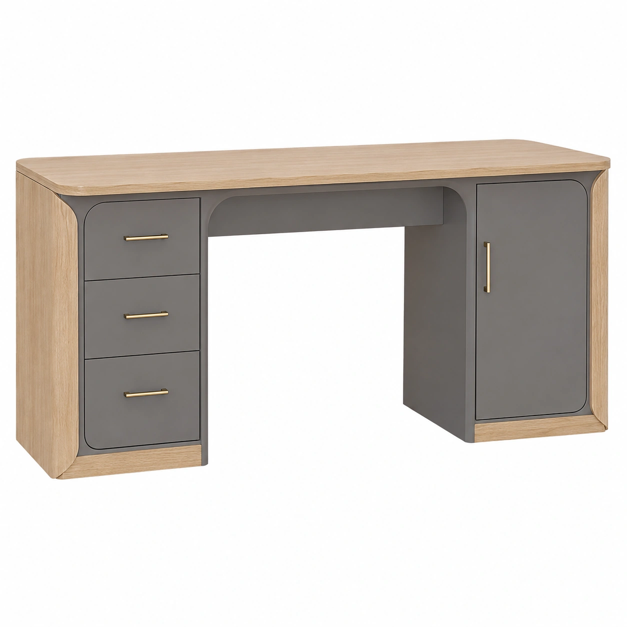 Schreibtisch aus MDF mit Holzrahmen und Metallgriffen Grau-furnovria