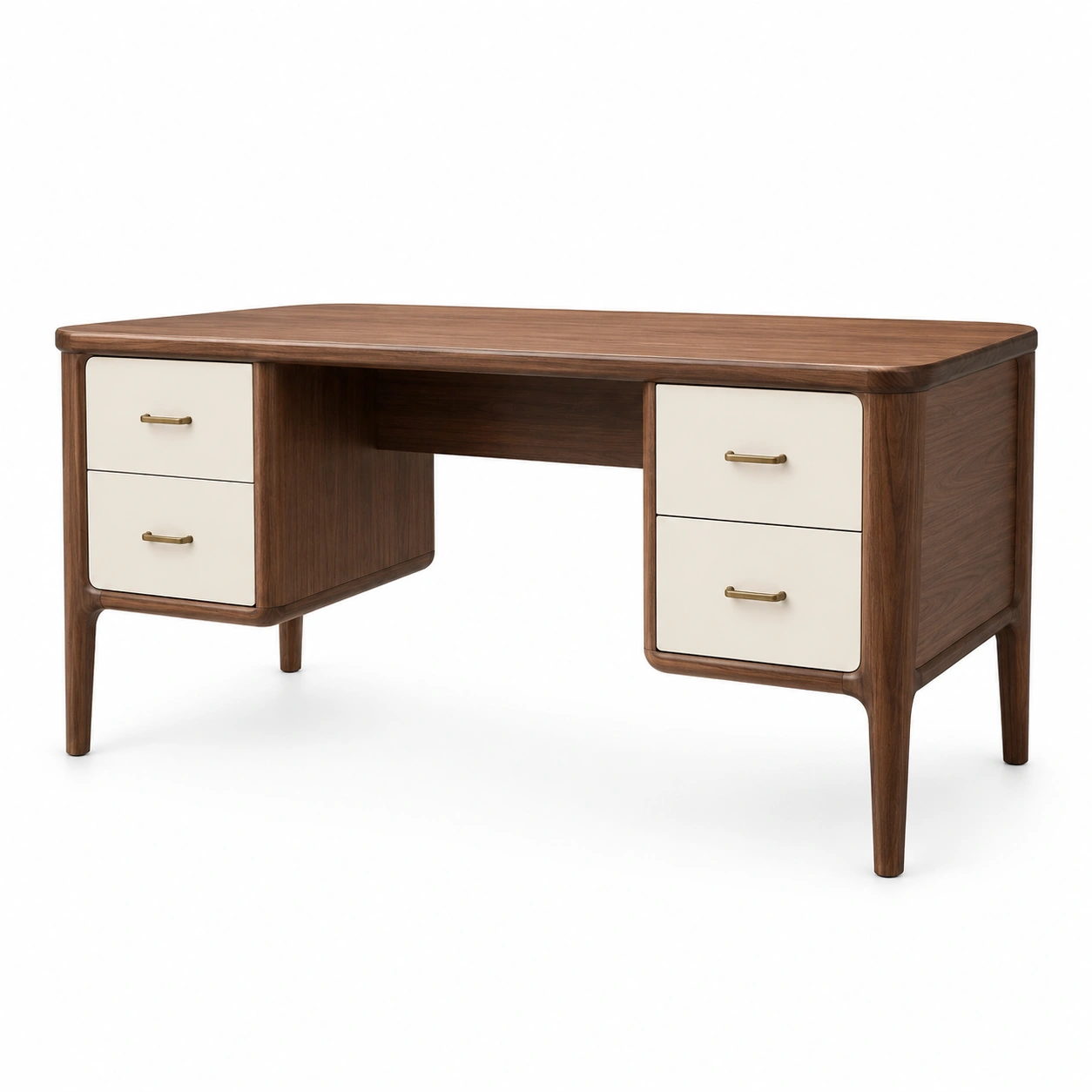Holzschreibtisch mit vier Schubladen Braun Creme-furnovria