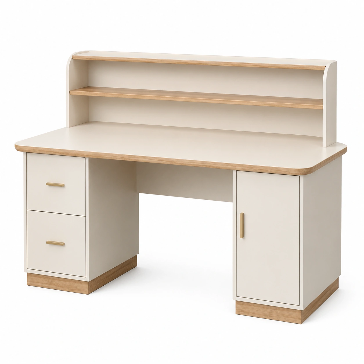 Schreibtisch mit Regal aus MDF und Holzfurnier, 140x60x75 cm, Beige-furnovria