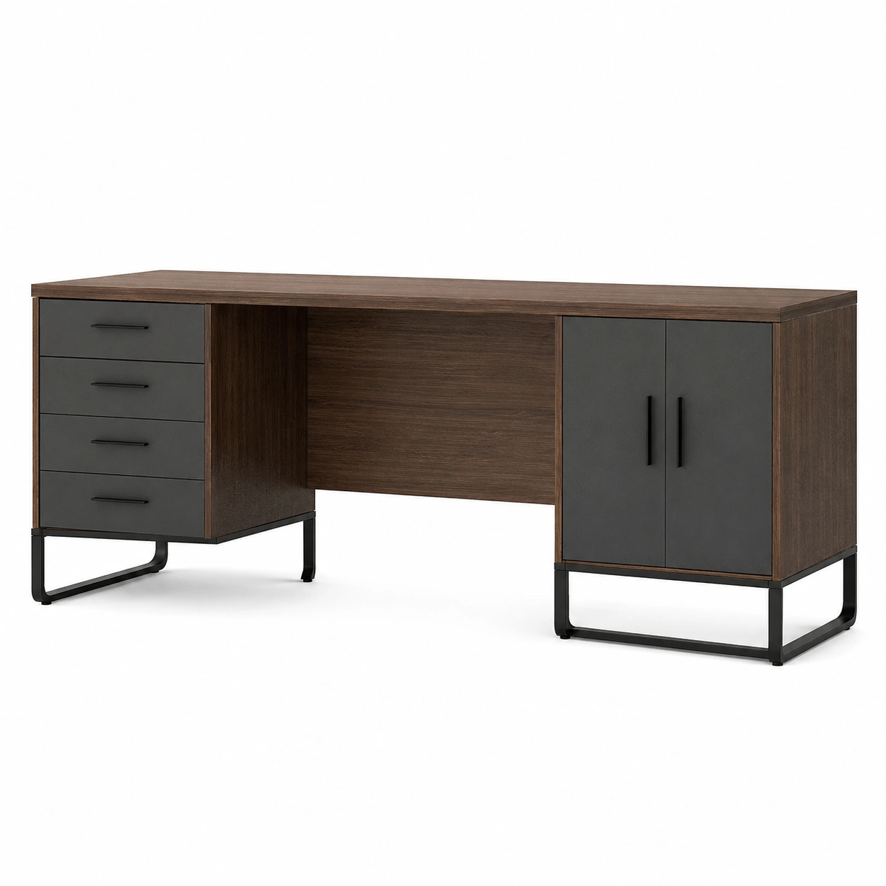 Schreibtisch Holz/Stahl 160x75x60 cm Nussbaum/Schwarz-furnovria
