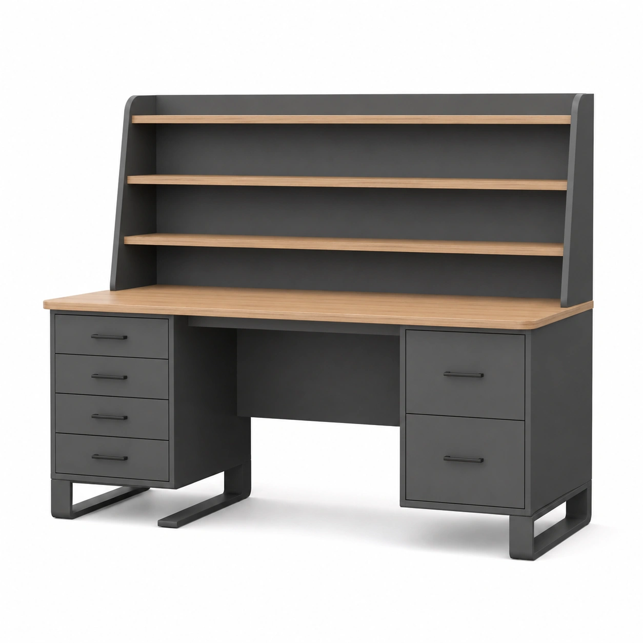 Metallschreibtisch mit Regalen und Schubladen, Holzoberfläche-furnovria