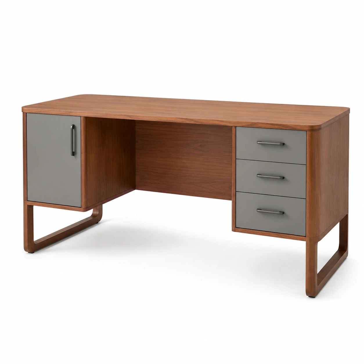 Schreibtisch Holz mit Schubladen Walnuss/Grau 150x60x75cm-furnovria