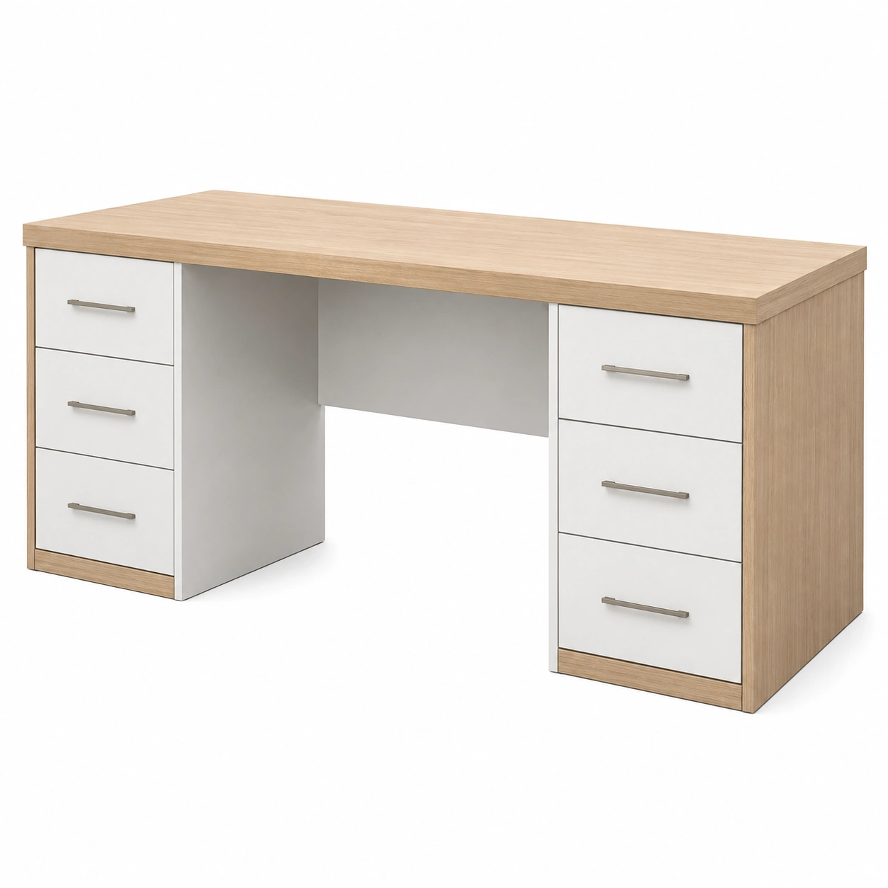 Schreibtisch aus Holzfurnier mit 6 Schubladen 140x60x75cm Natur/Weiß-furnovria