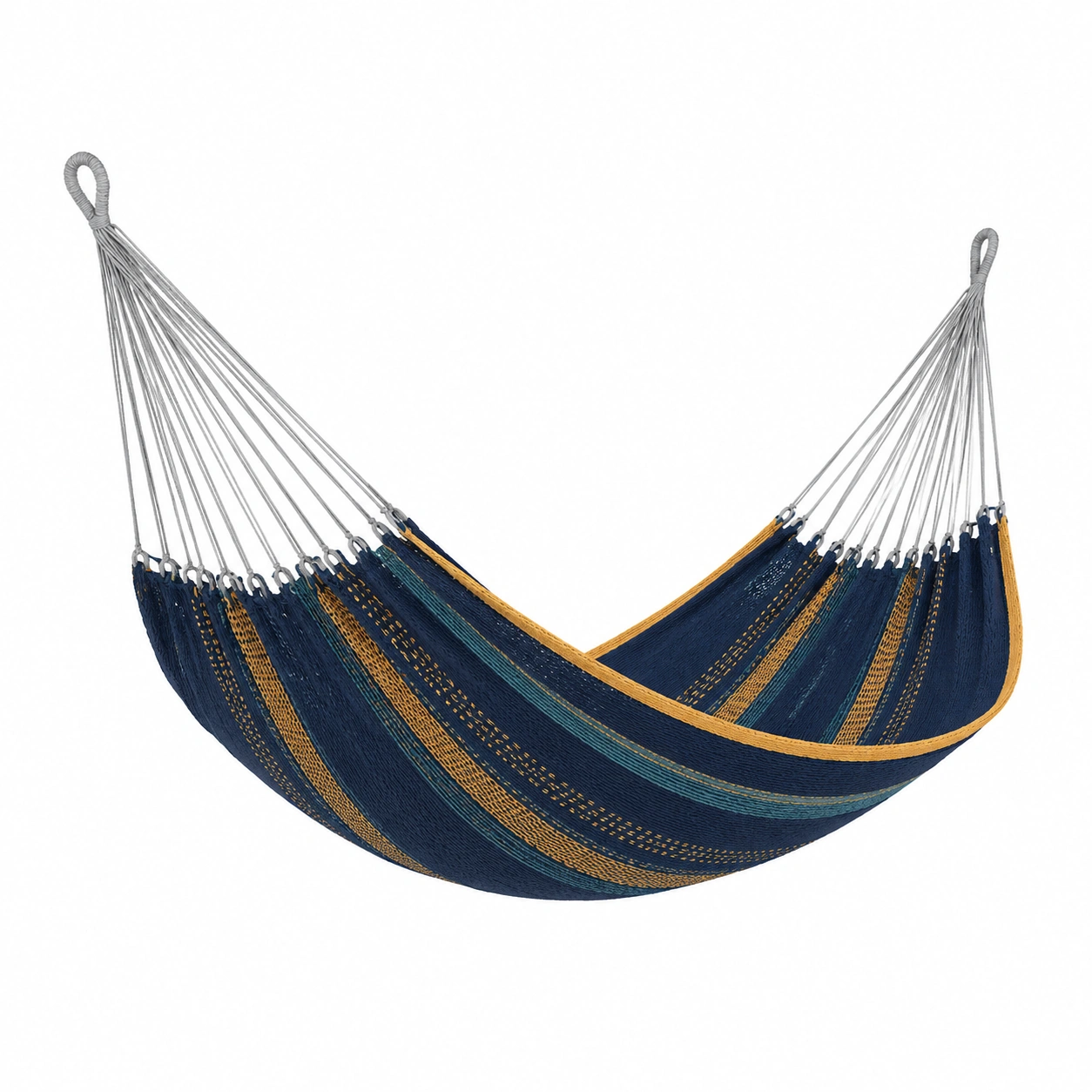 Hängematte Baumwolle 200x140cm Marineblau/Senfgelb-furnovria