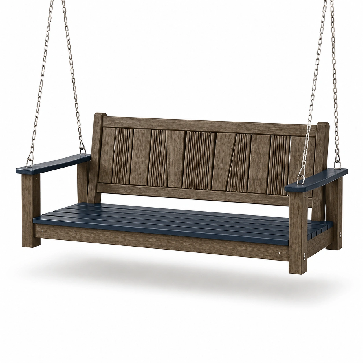Hängeschaukelbank Holzoptik Metallketten 150 cm Braun/Blau-furnovria