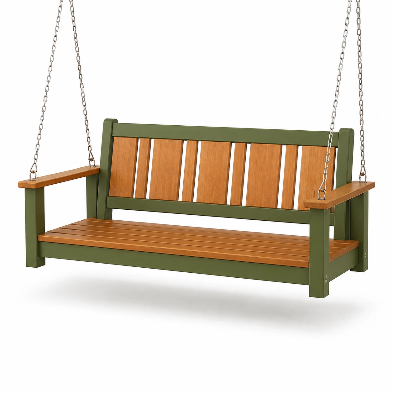 Schaukelbank aus Holz und Metall mit Ketten Grün/Orange-furnovria