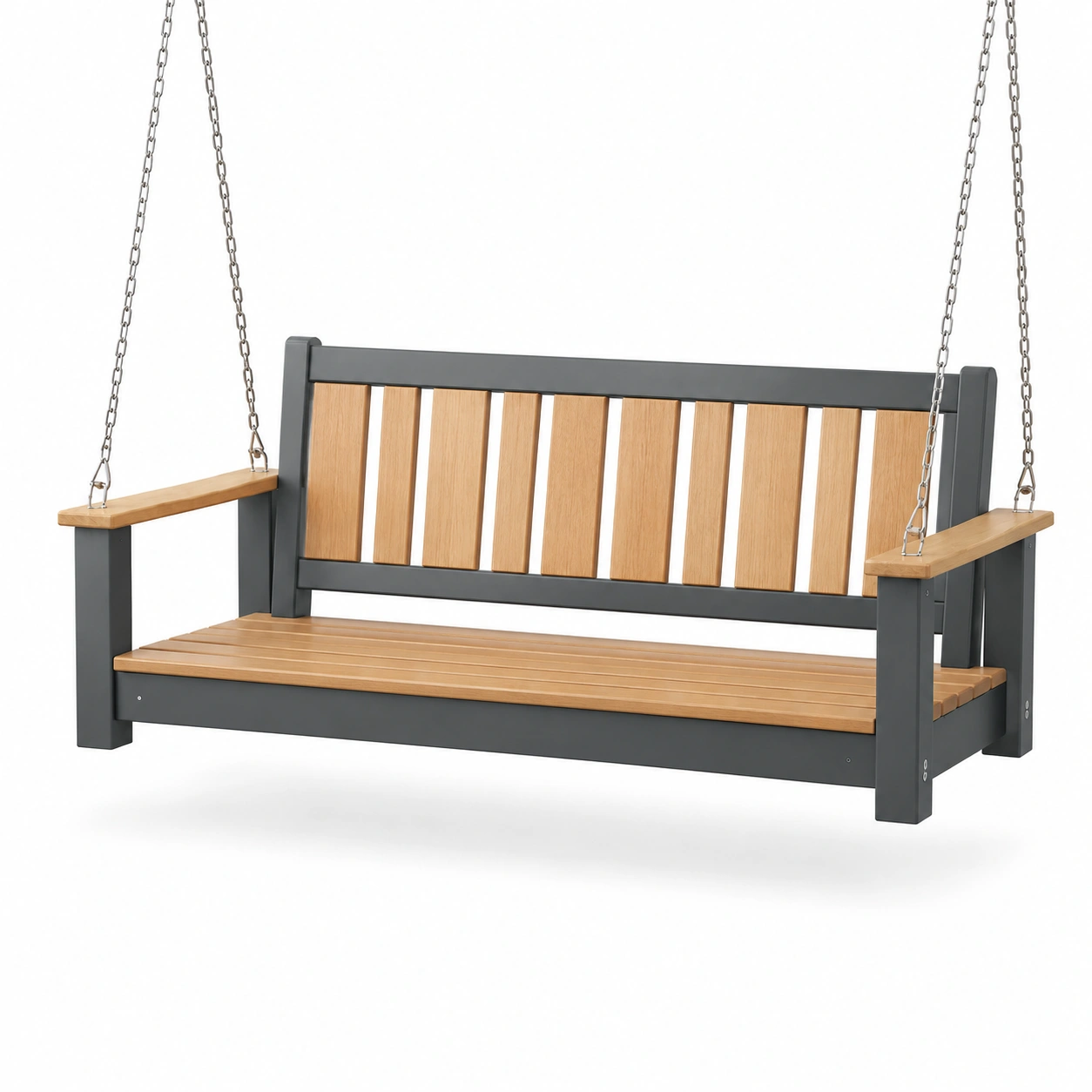 Metall-Holz Hängeschaukelbank Eukalyptus 120cm Grau/Natur-furnovria