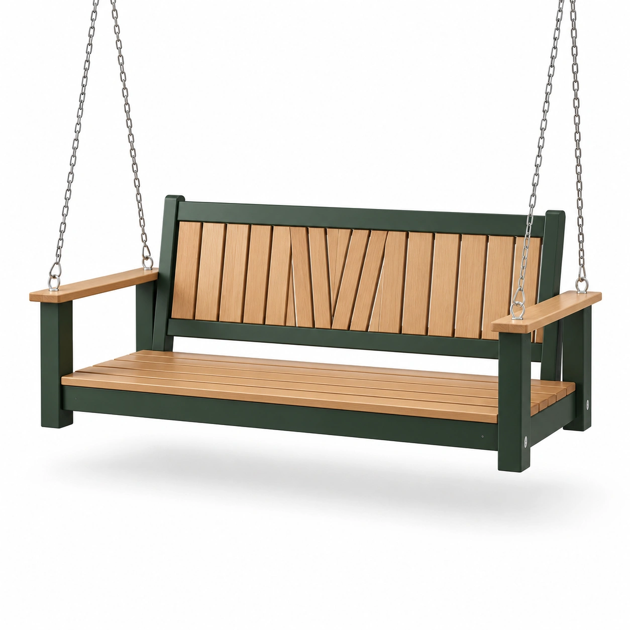 Gartenhängeschaukel Holzgartenbank mit Stahlrahmen Braun/Grün 150 cm-furnovria