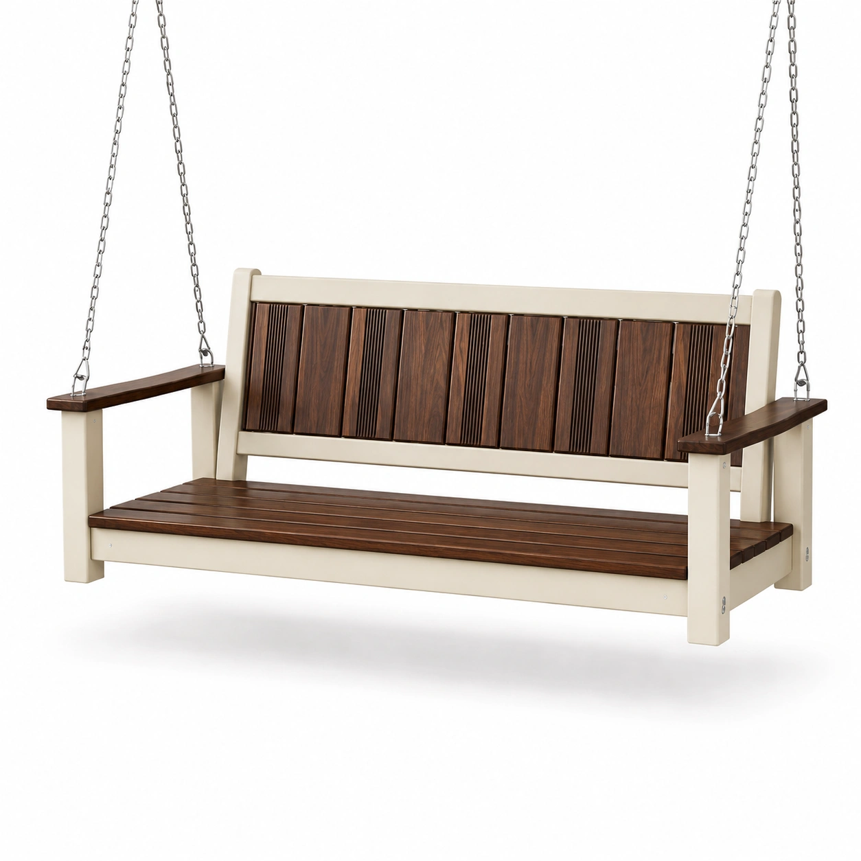 Gartenschaukelbank Metallrahmen Polyholz Braun/Beige-furnovria