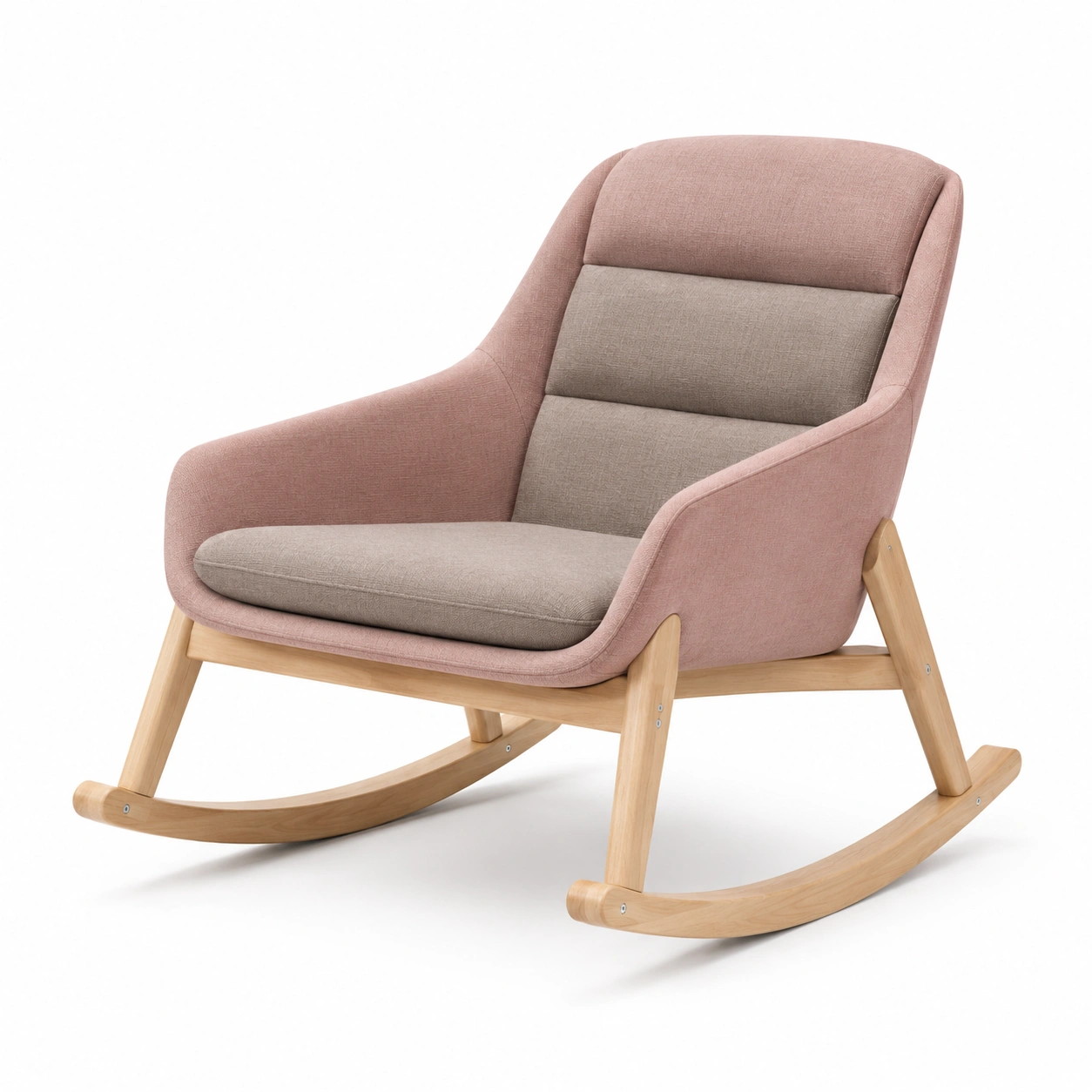 Schaukelstuhl aus Holz mit Leinenpolsterung Rosa/Grau-furnovria