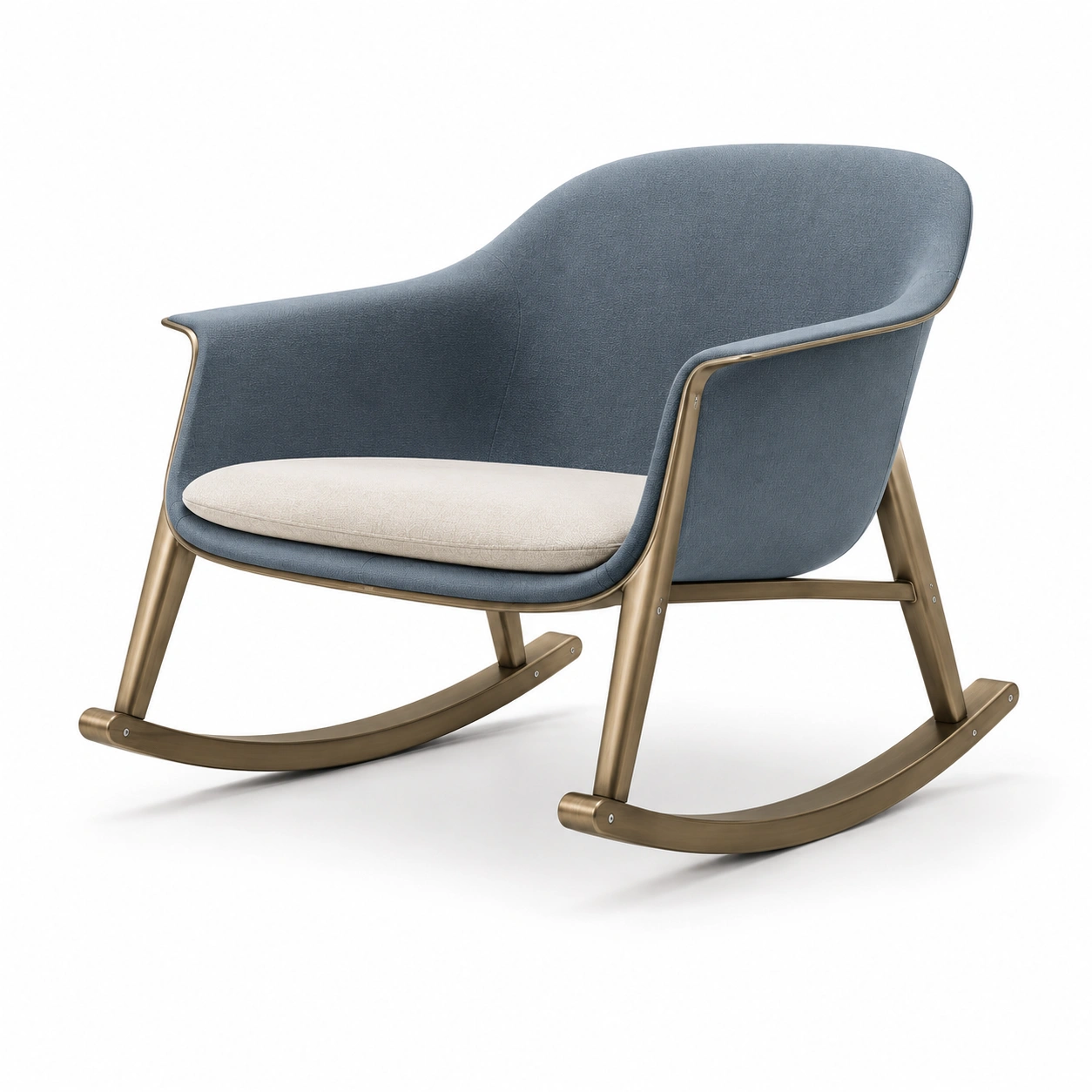 Schaukelstuhl Stoff Blau/Beige mit Metallrahmen-furnovria