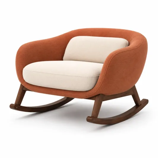 Schaukelstuhl Baumwollmischung mit Massivholz Orange/Beige-furnovria