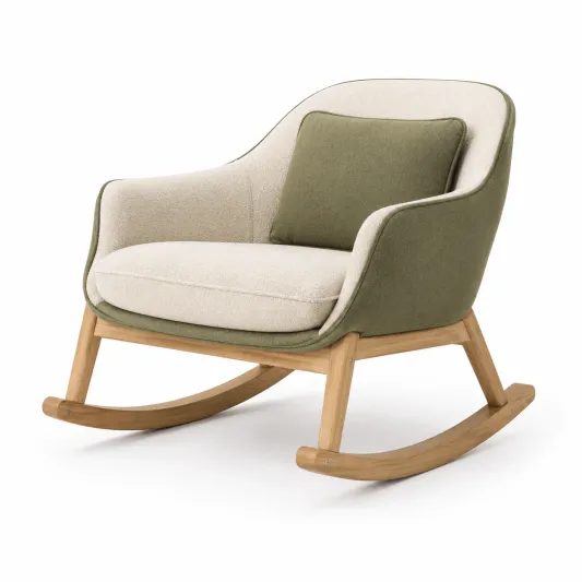 Eichenholz Schaukelstuhl mit Polyesterpolsterung Beige/Grün-furnovria