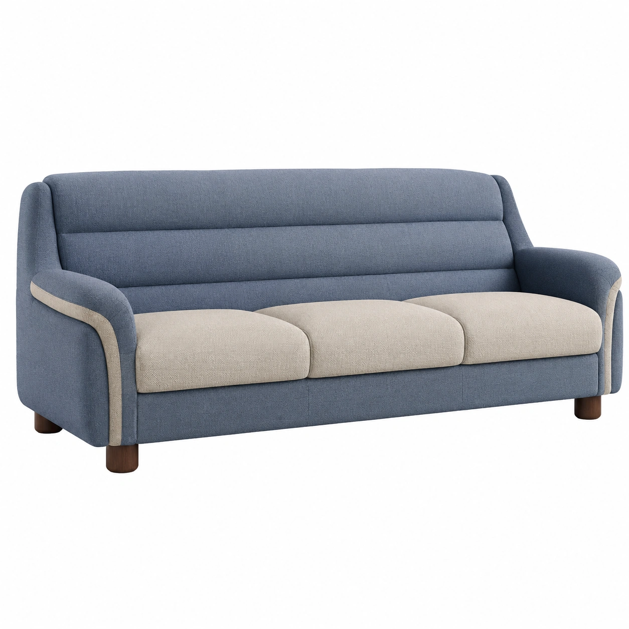 3-Sitzer Sofa aus Polyestergewebe mit Holzbasis in Blau und Beige 220cm-furnovria