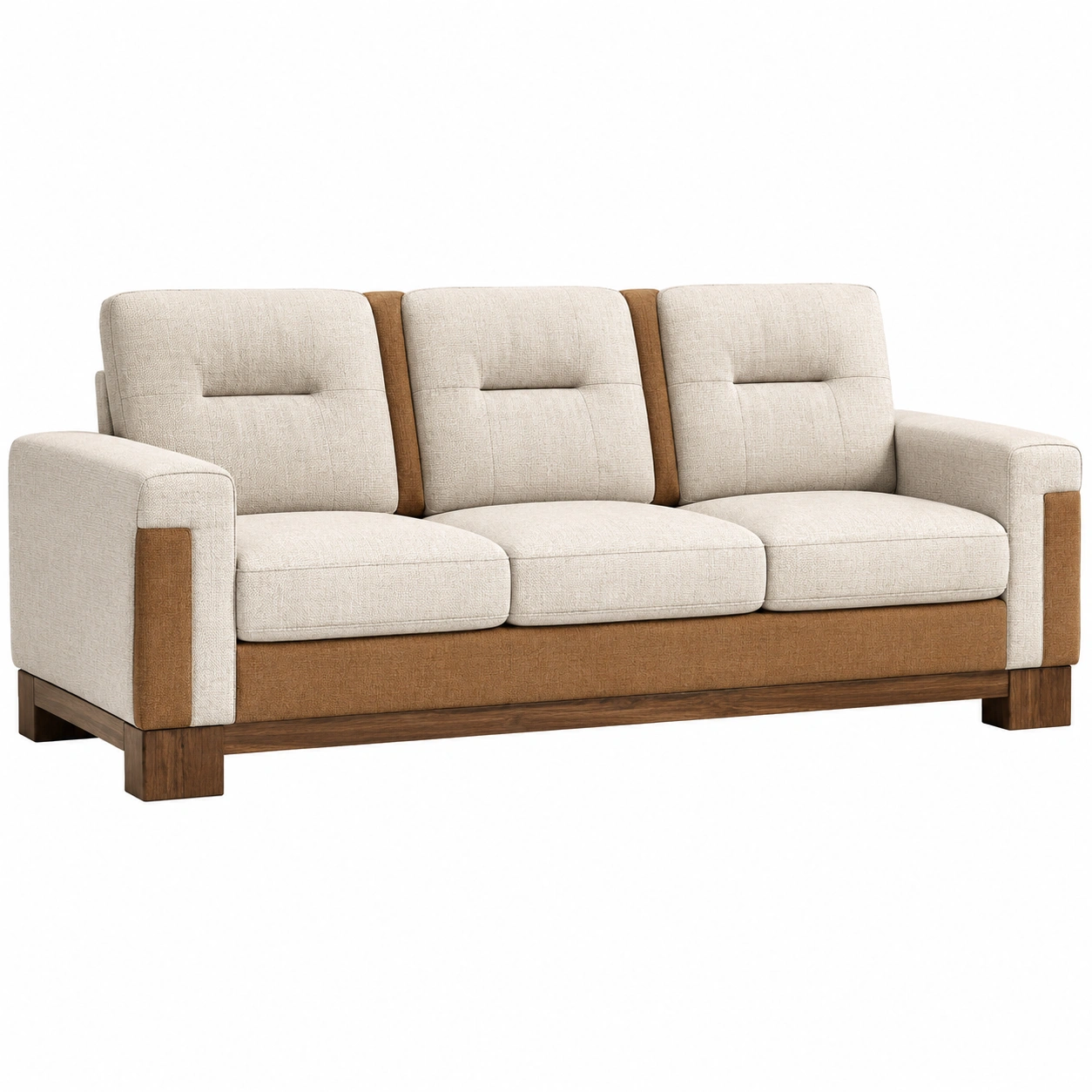 3-Sitzer Sofa aus Leinenstoff und Massivholz, Beige/Braun-furnovria