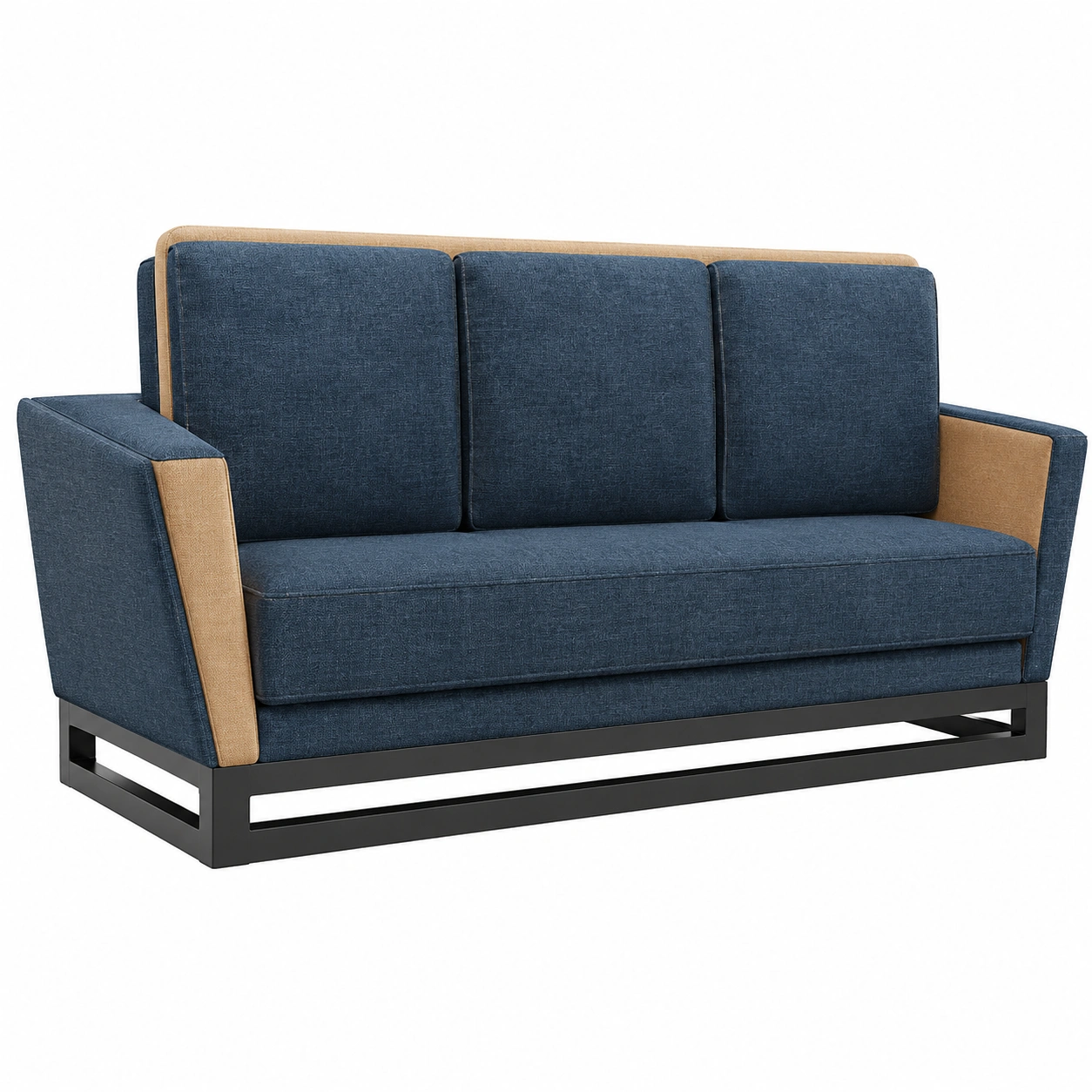 3-Sitzer Sofa Metallrahmen Dunkelblau/Beige 210 cm-furnovria