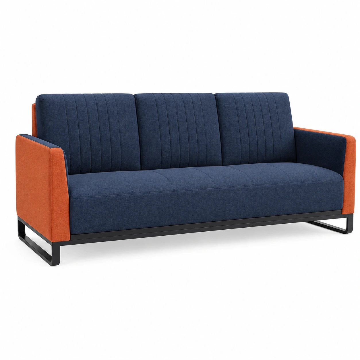 3-Sitzer Sofa Stoff Dunkelblau/Orange-furnovria