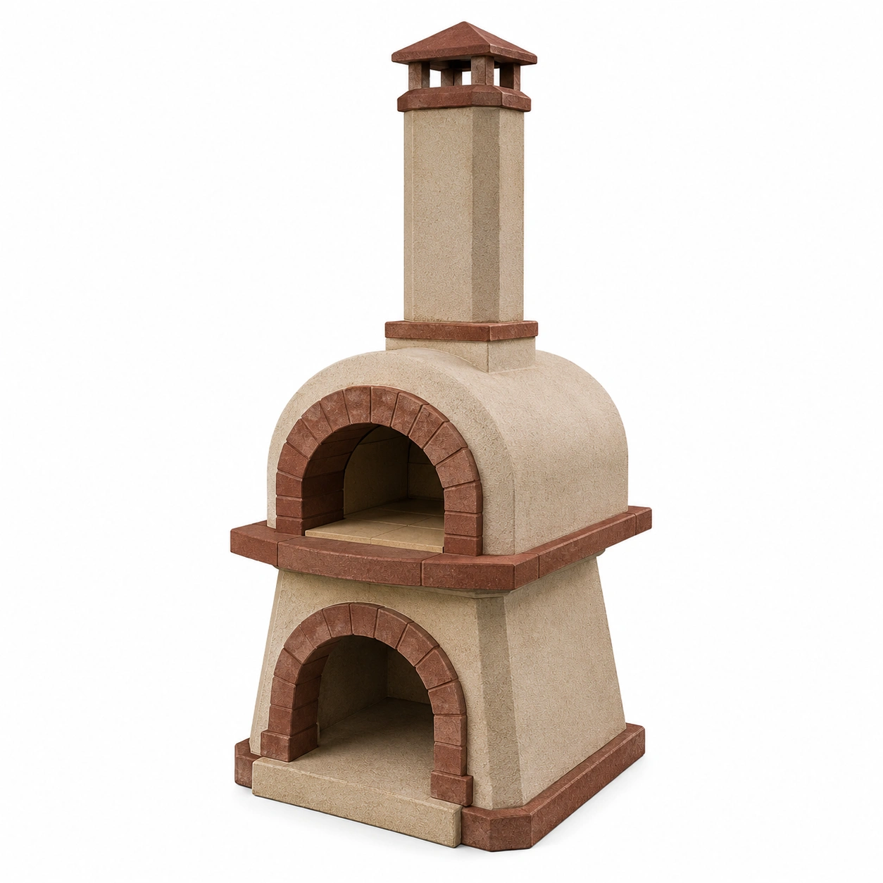 Beton Holzofen mit Schornstein für den Außenbereich Beige/Rot-furnovria