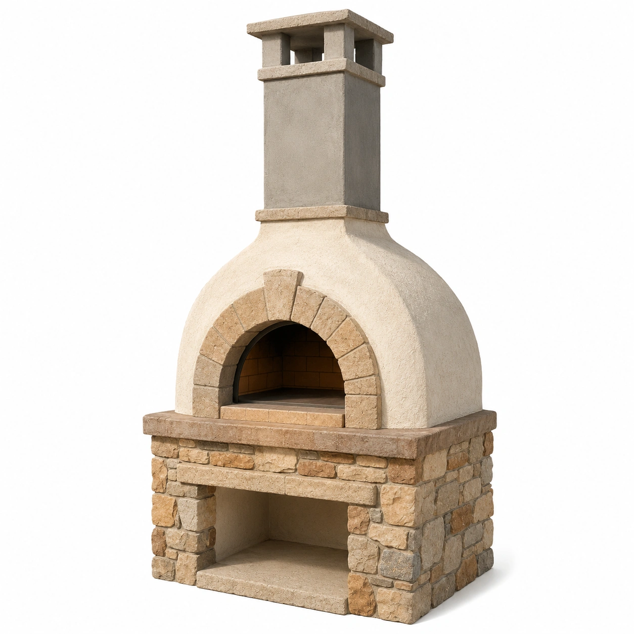 Naturstein-Holzofen für Außen mit Schornstein Grau/Beige-furnovria