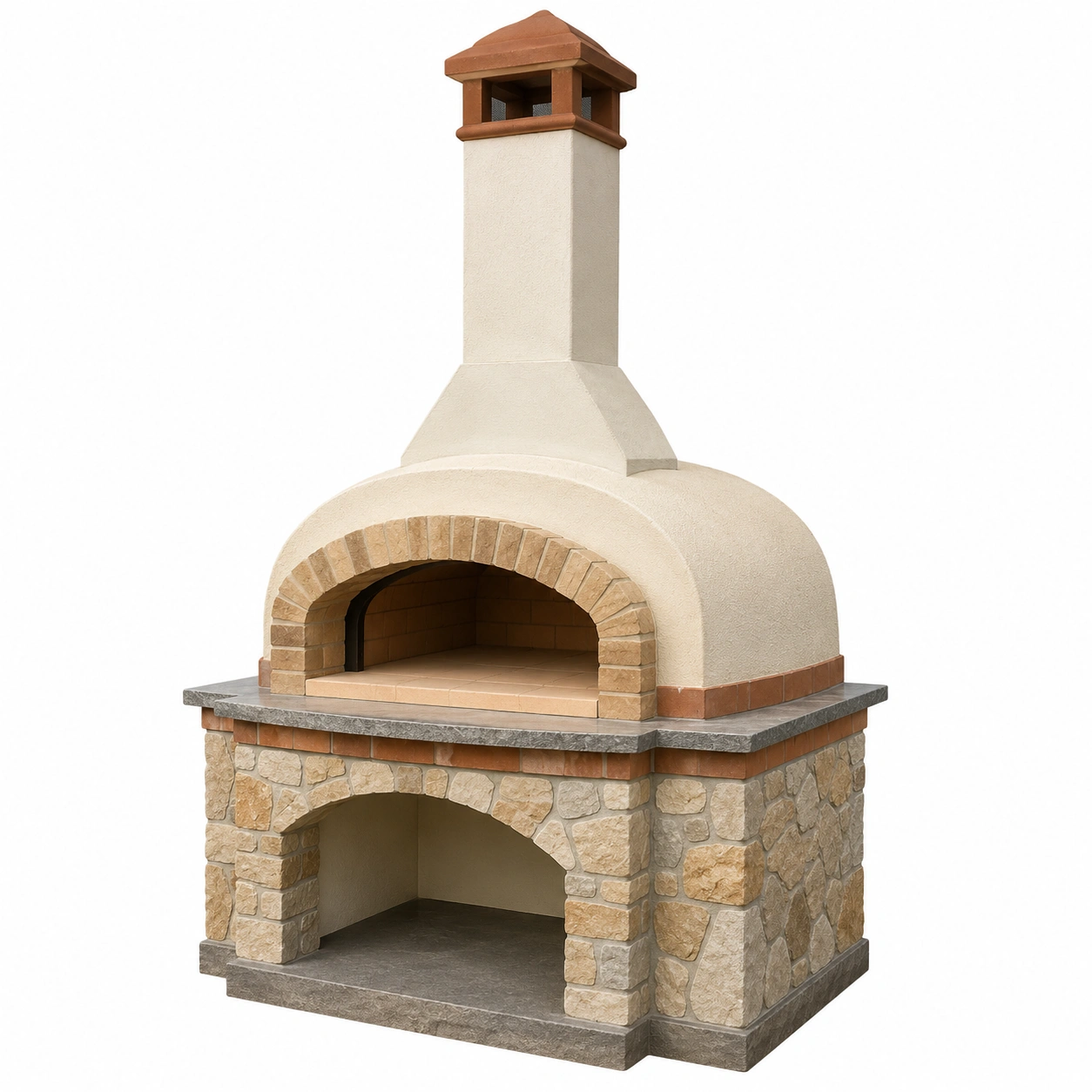 Stein Pizzaofen mit Ziegelkuppel und Schornstein Beige-furnovria