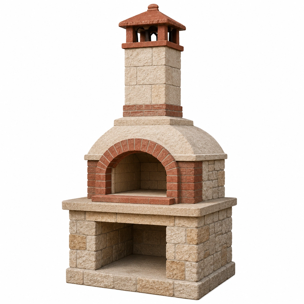 Beton- und Backstein-Gartenkamin Beige/Rot-furnovria