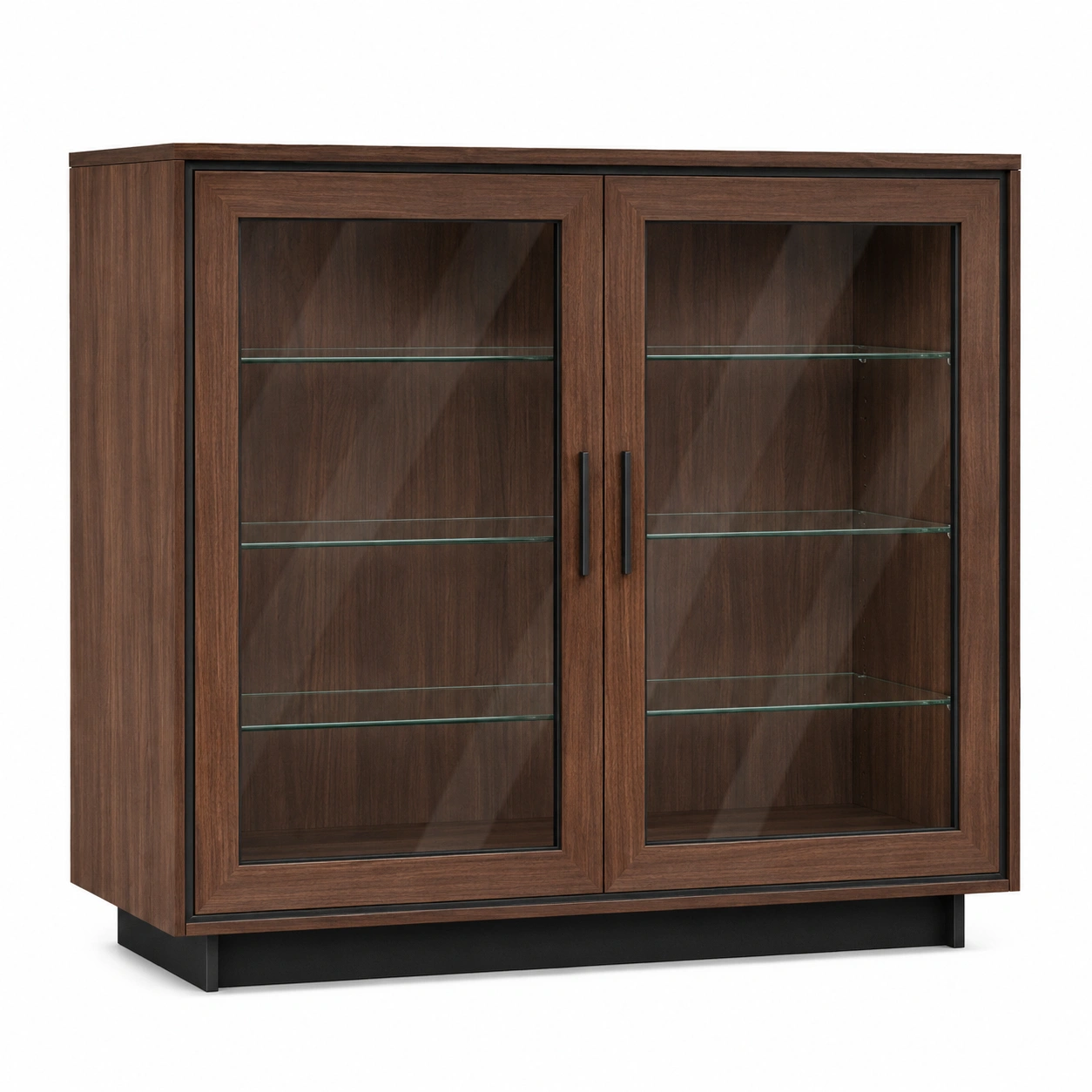 Vitrine mit Holzfurnier und Glastüren, Braun-furnovria