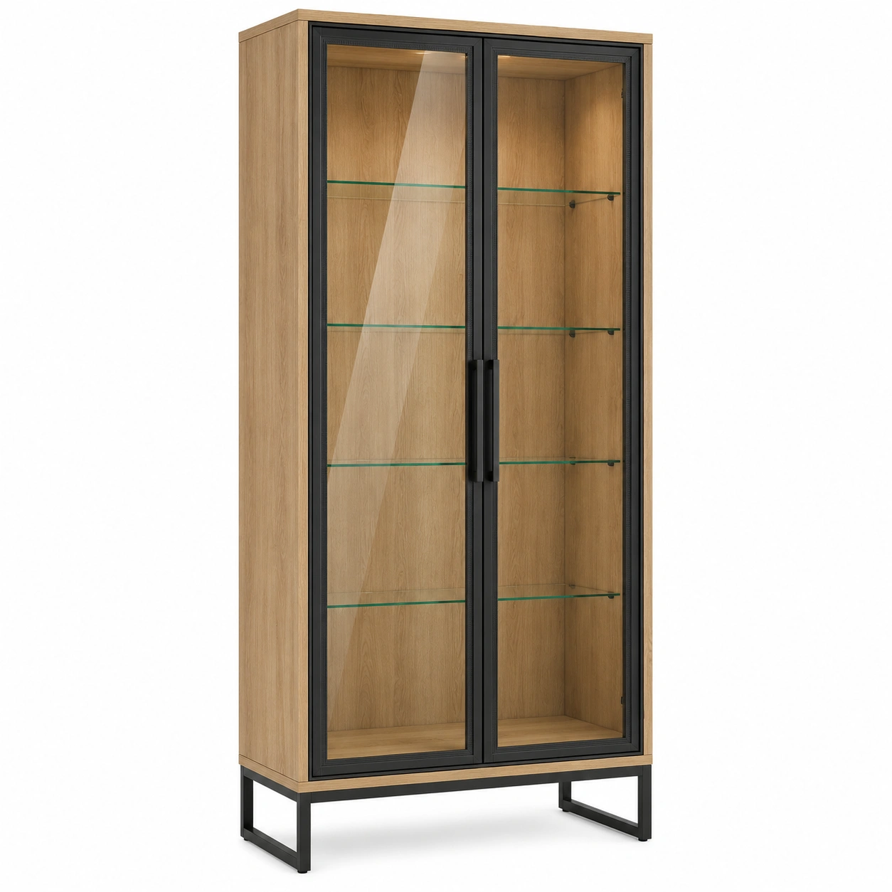 Vitrine aus Eichenholz und gehärtetem Glas 180x80x40cm Natur/Schwarz-furnovria