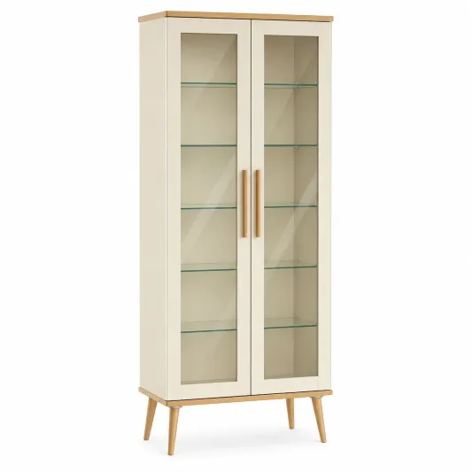 Vitrine mit gehärtetem Glas und Holzrahmen Creme 180cm-furnovria