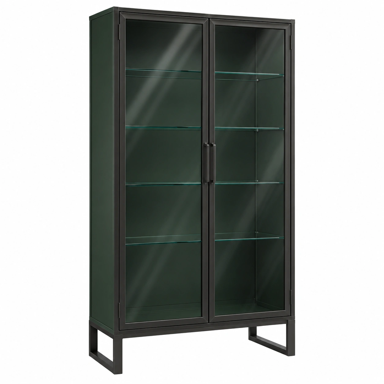 Metall Vitrine mit gehärtetem Glas und Glastüren, Schwarz, 180 cm x 90 cm x 40 cm-furnovria