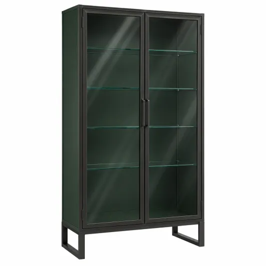 Metall Vitrine mit gehärtetem Glas und Glastüren, Schwarz, 180 cm x 90 cm x 40 cm-furnovria