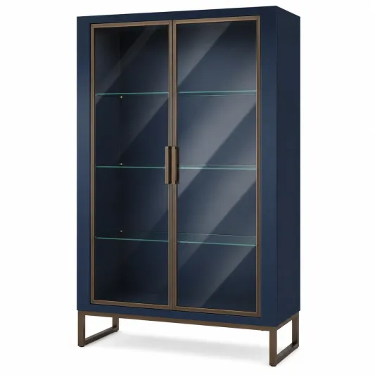 Vitrinenschrank aus Stahl und gehärtetem Glas Dunkelblau-furnovria