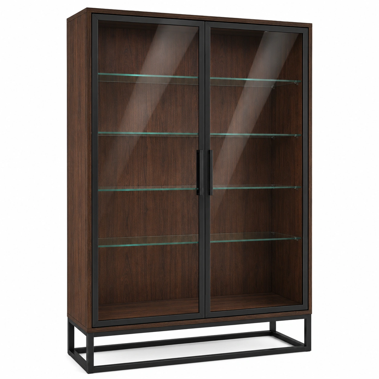 Vitrine aus Holzfurnier mit Glasregalen und Metallrahmen 180cm x 100cm x 40cm Braun/Schwarz-furnovria
