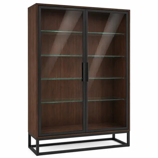 Vitrine aus Holzfurnier mit Glasregalen und Metallrahmen 180cm x 100cm x 40cm Braun/Schwarz-furnovria