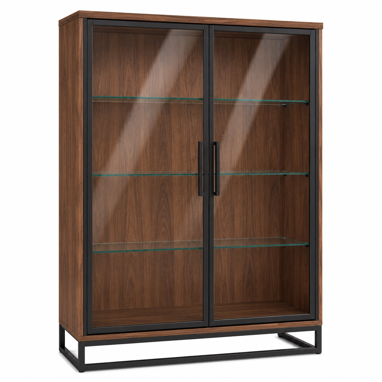Vitrinenschrank Holzoptik mit gehärtetem Glas und Metallrahmen Dunkelbraun 180x90x40cm-furnovria