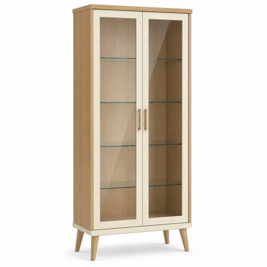 Vitrine mit Glastüren Eichenholzfurnier und Hartglas Beige-furnovria