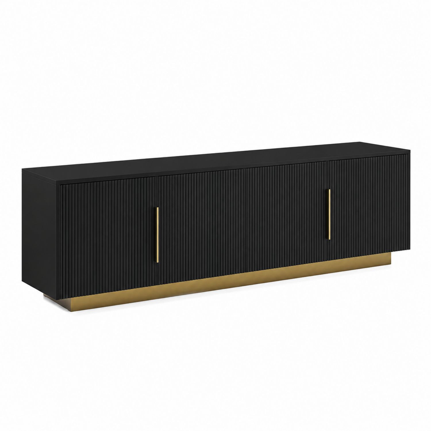 Schwarzes MDF-TV-Lowboard mit drei Türen und goldenem Sockel 180 cm-nortrivoqelz