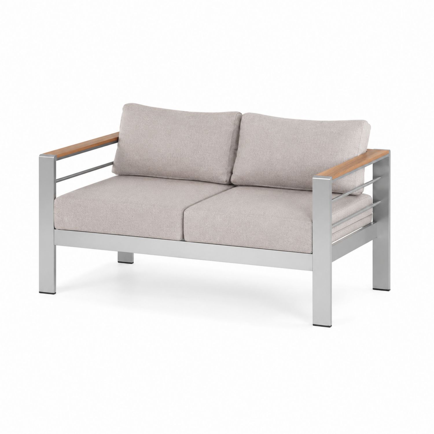 2-Sitzer Sofa Aluminium Teakholz Hellgrau-nortrivoqelz