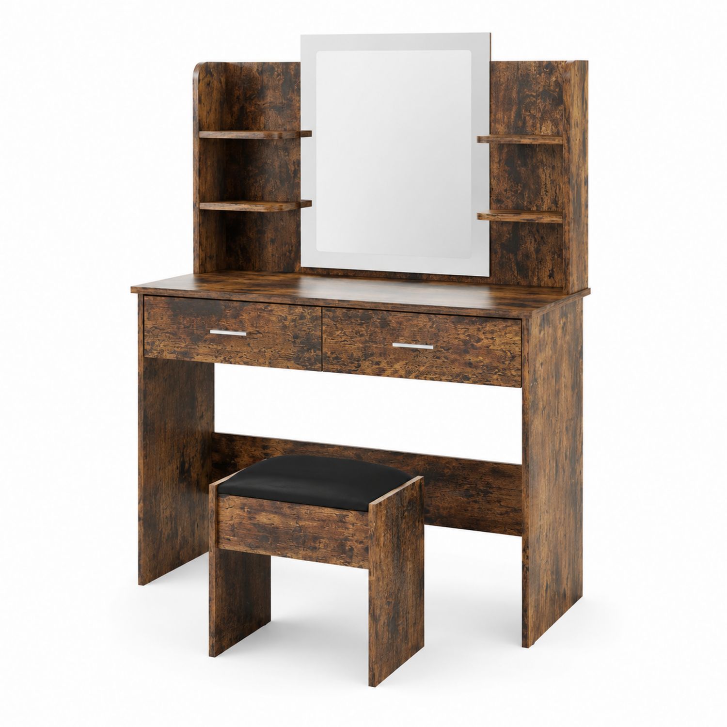 Schminktisch Set mit Spiegel und Hocker Holz Braun-nortrivoqelz