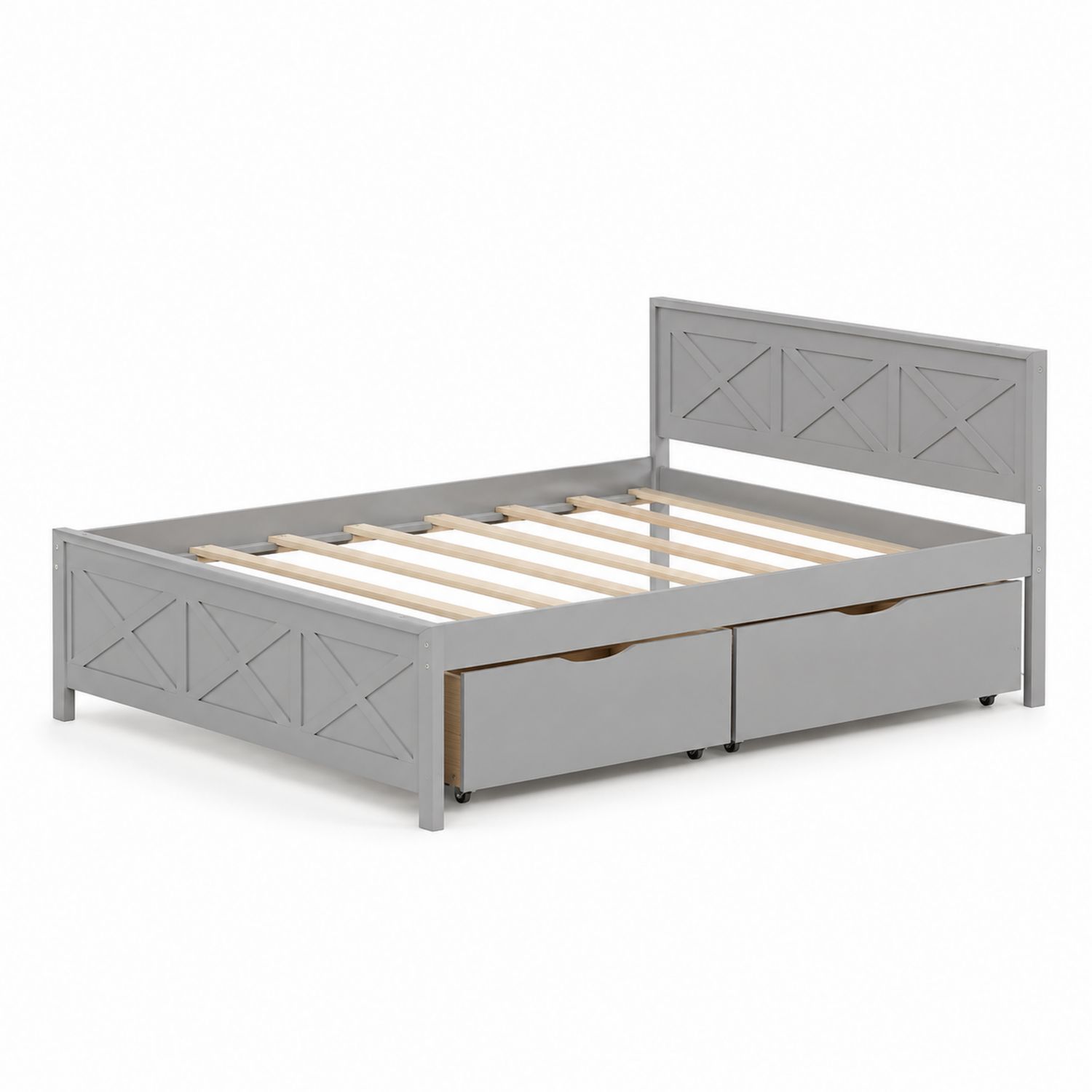 Holzbett mit Schubladen 140x200 cm Grau-nortrivoqelz