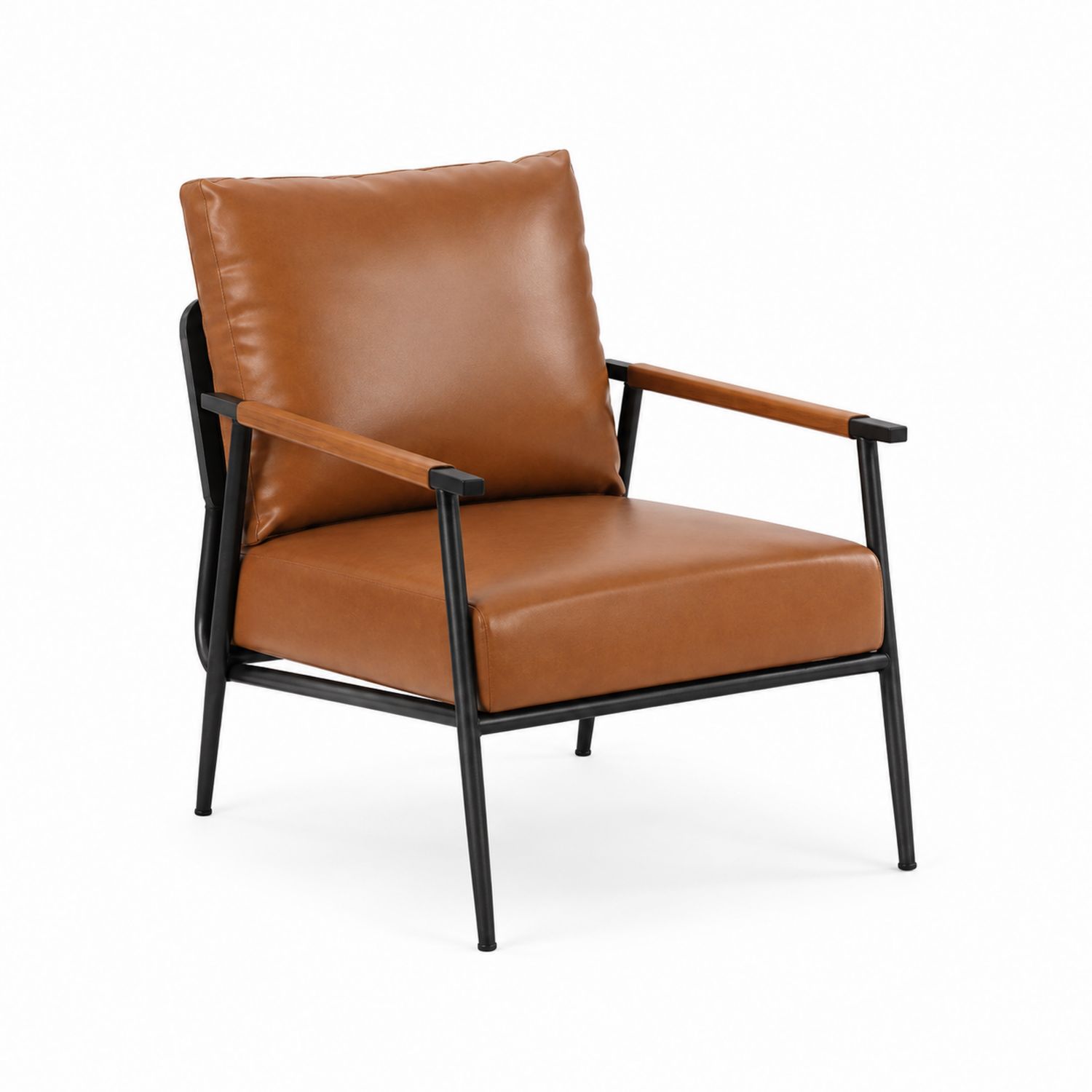 Loungesessel aus PU-Leder Braun mit Metall und Holz-nortrivoqelz