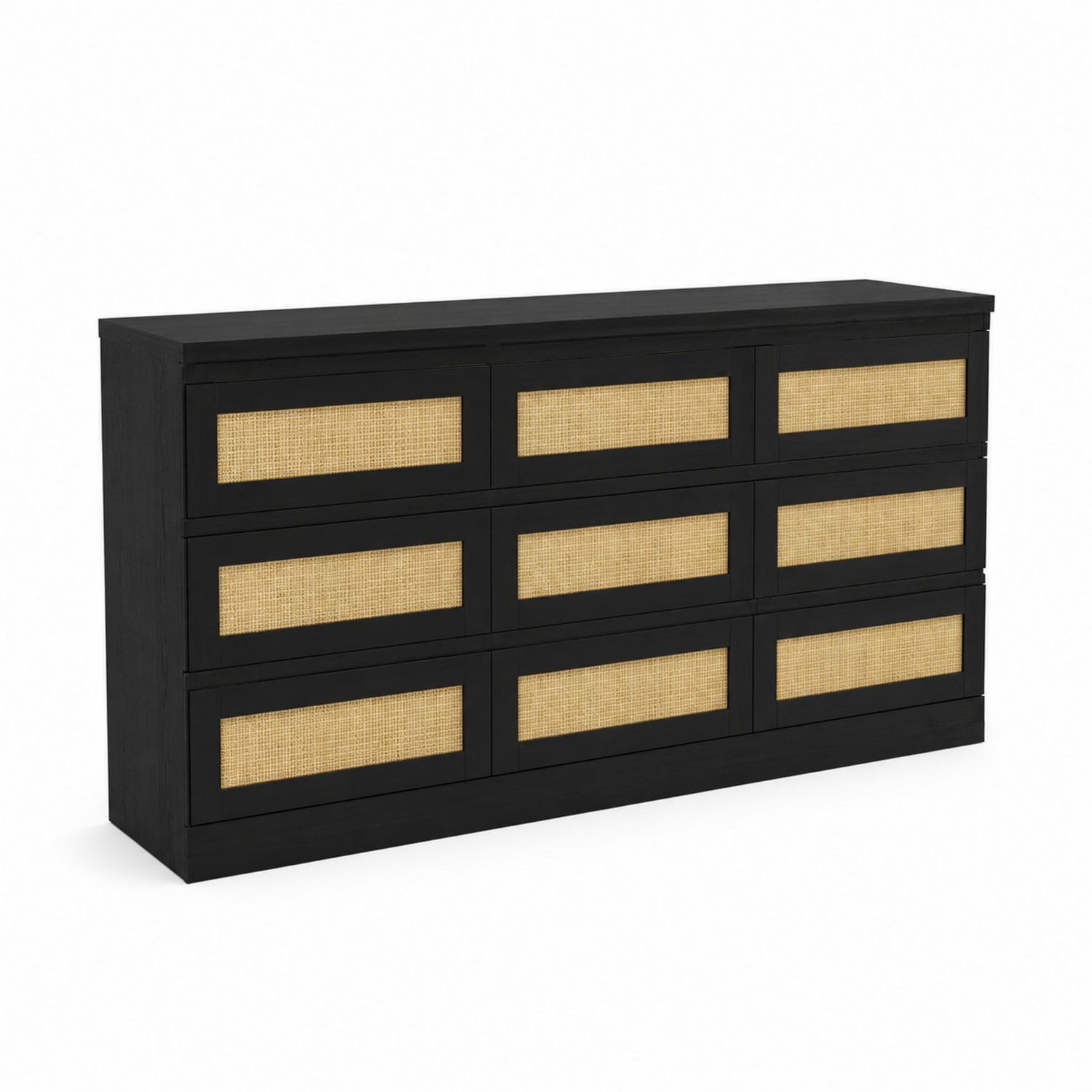 Kommode mit 8 Schubladen Holz Rattan Schwarz-nortrivoqelz
